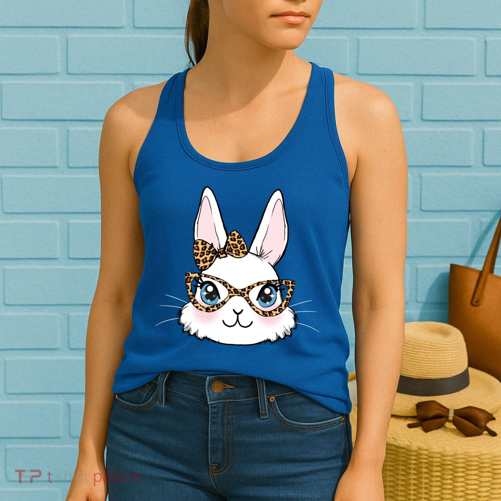 Easter Bunny Rabbit With Leopard Glasses Gift Women's Tank Top