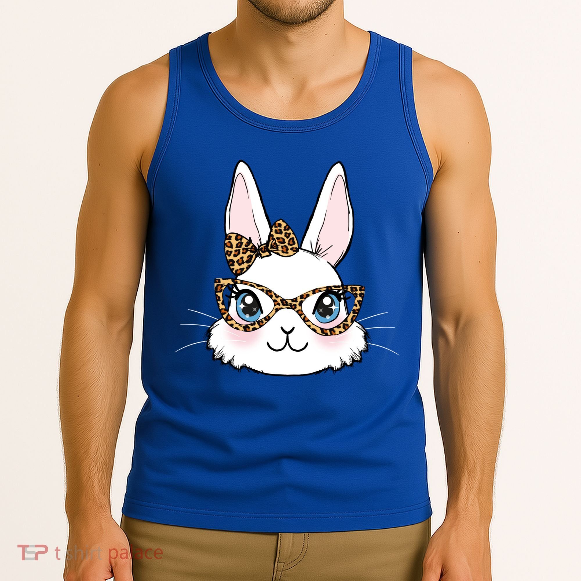 Easter Bunny Rabbit With Leopard Glasses Gift Tank Top
