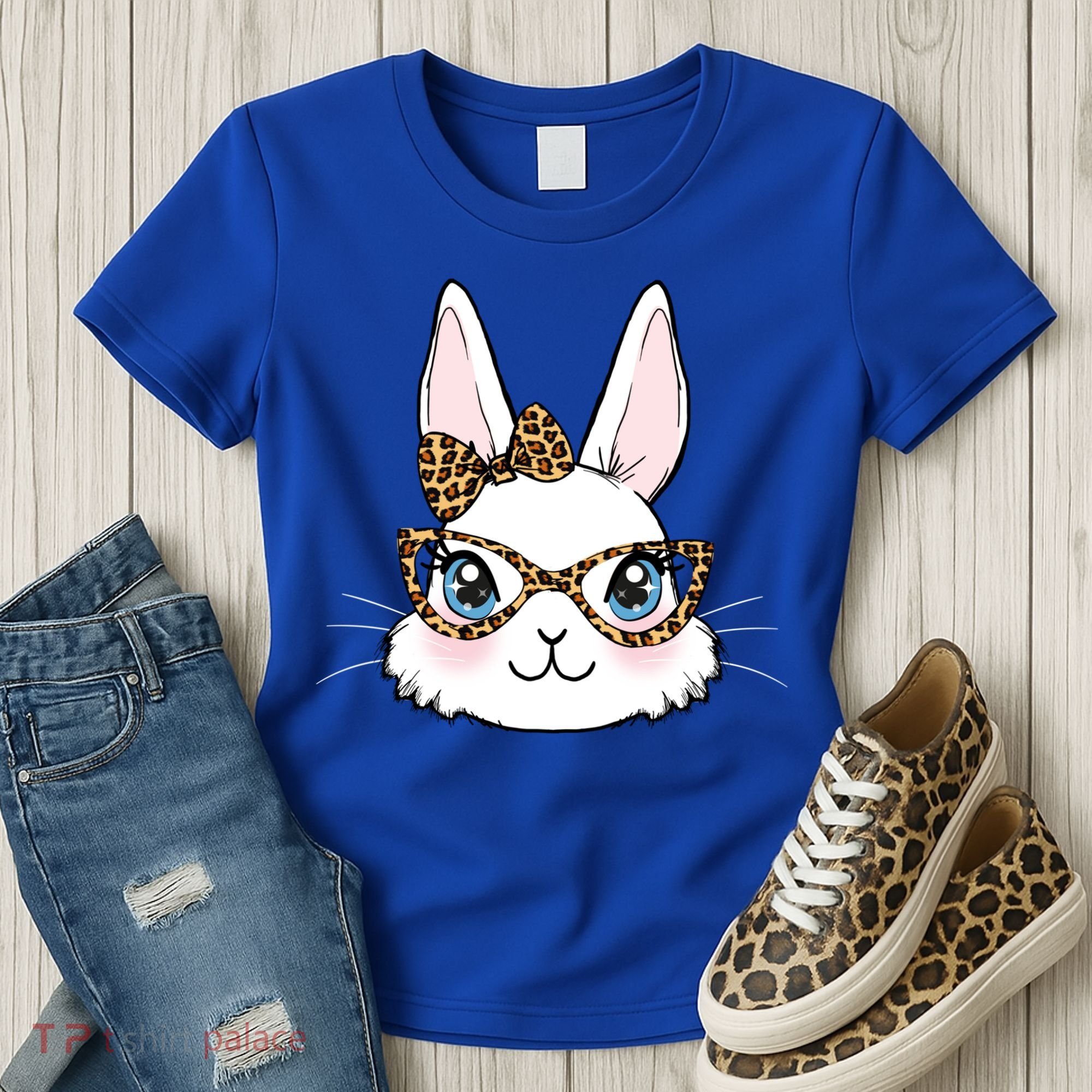 Easter Bunny Rabbit With Leopard Glasses Gift Women's T-Shirt