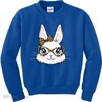 Easter Bunny Rabbit With Leopard Glasses Gift Kids Sweatshirt thumb 0