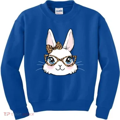 Easter Bunny Rabbit With Leopard Glasses Gift Kids Sweatshirt