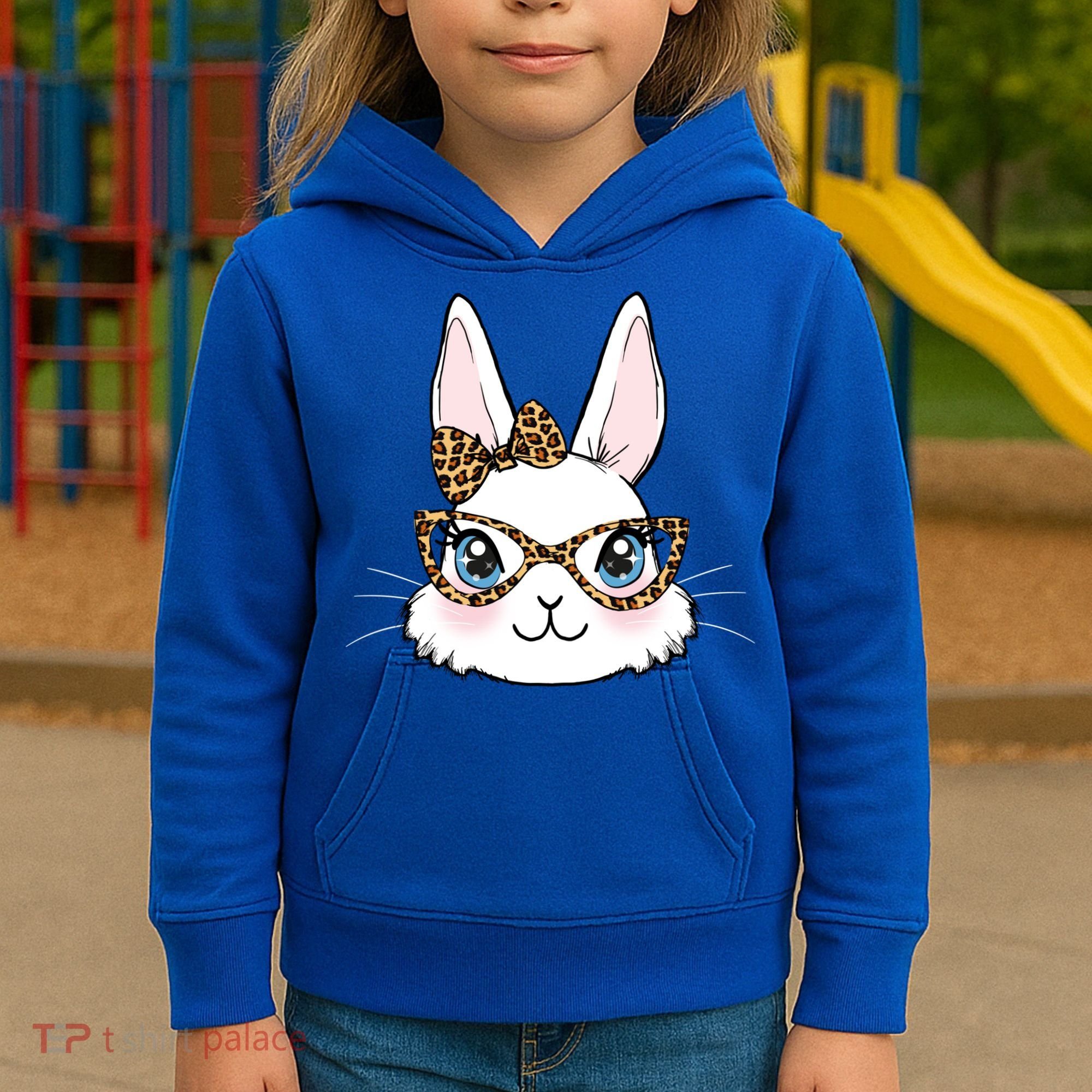 Easter Bunny Rabbit With Leopard Glasses Gift Kids Hoodie