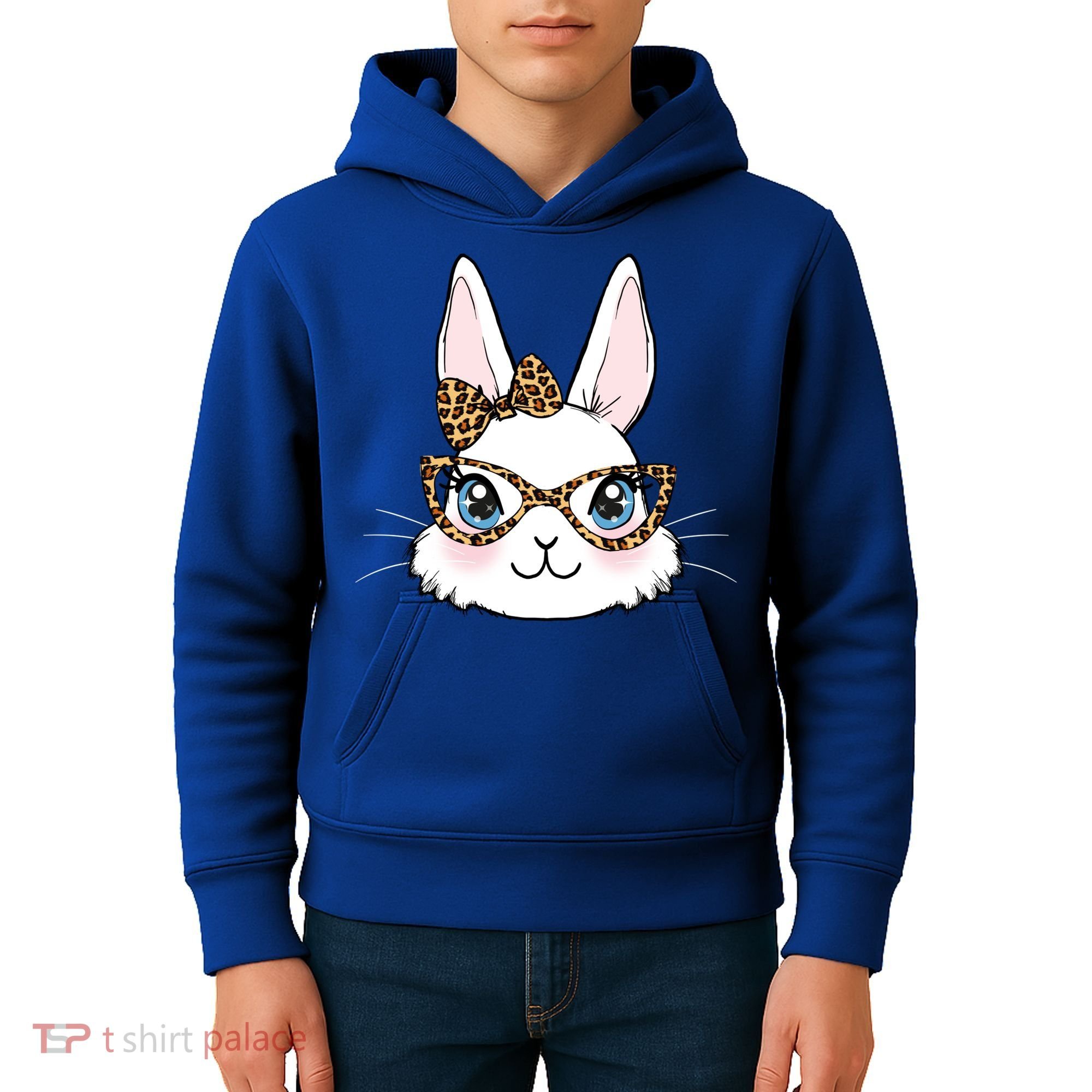 Easter Bunny Rabbit With Leopard Glasses Gift Kids Hoodie