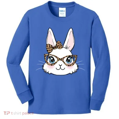 Easter Bunny Rabbit With Leopard Glasses Gift Kids Long Sleeve Shirt