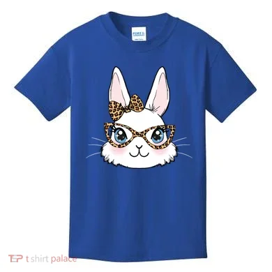 Easter Bunny Rabbit With Leopard Glasses Gift Kids T-Shirt