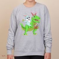Easter Bunny Riding Dinosaur T Rex Easter Women's Sweatshirt thumb 0