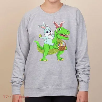 Easter Bunny Riding Dinosaur T Rex Easter Women's Sweatshirt