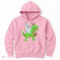 Easter Bunny Riding Dinosaur T Rex Easter Hoodie thumb 0