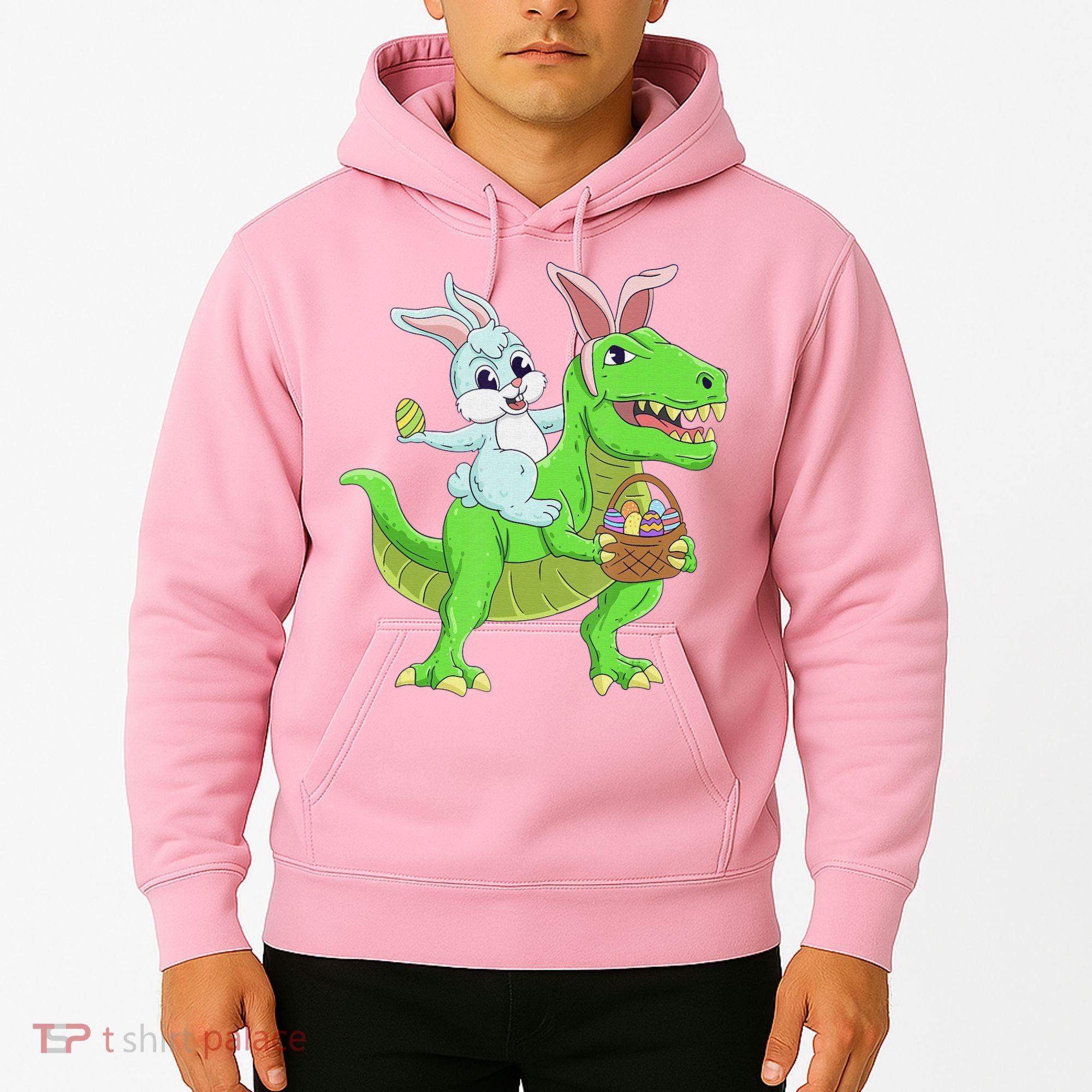 Easter Bunny Riding Dinosaur T Rex Easter Hoodie