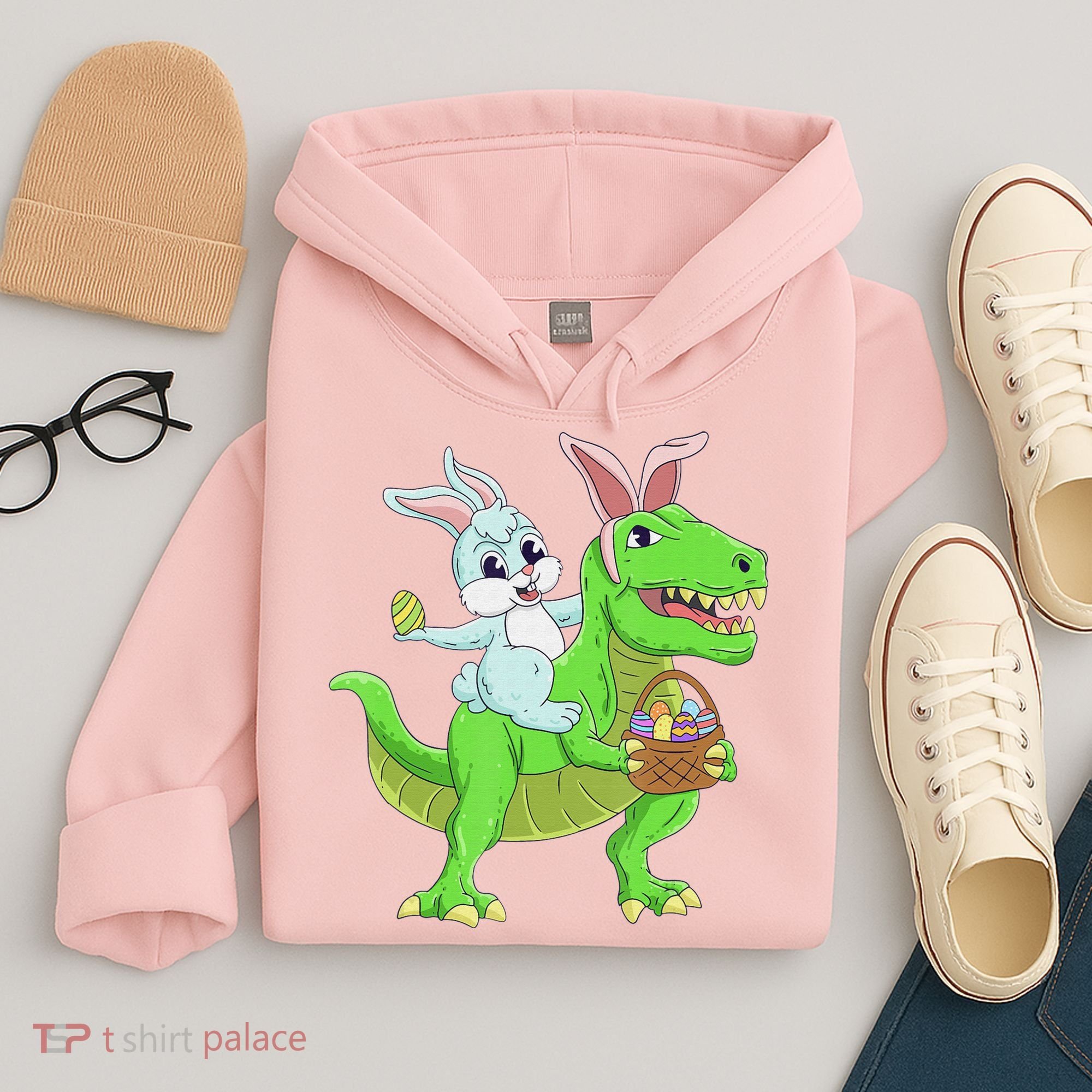 Easter Bunny Riding Dinosaur T Rex Easter Hoodie