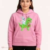 Easter Bunny Riding Dinosaur T Rex Easter Hoodie thumb 5
