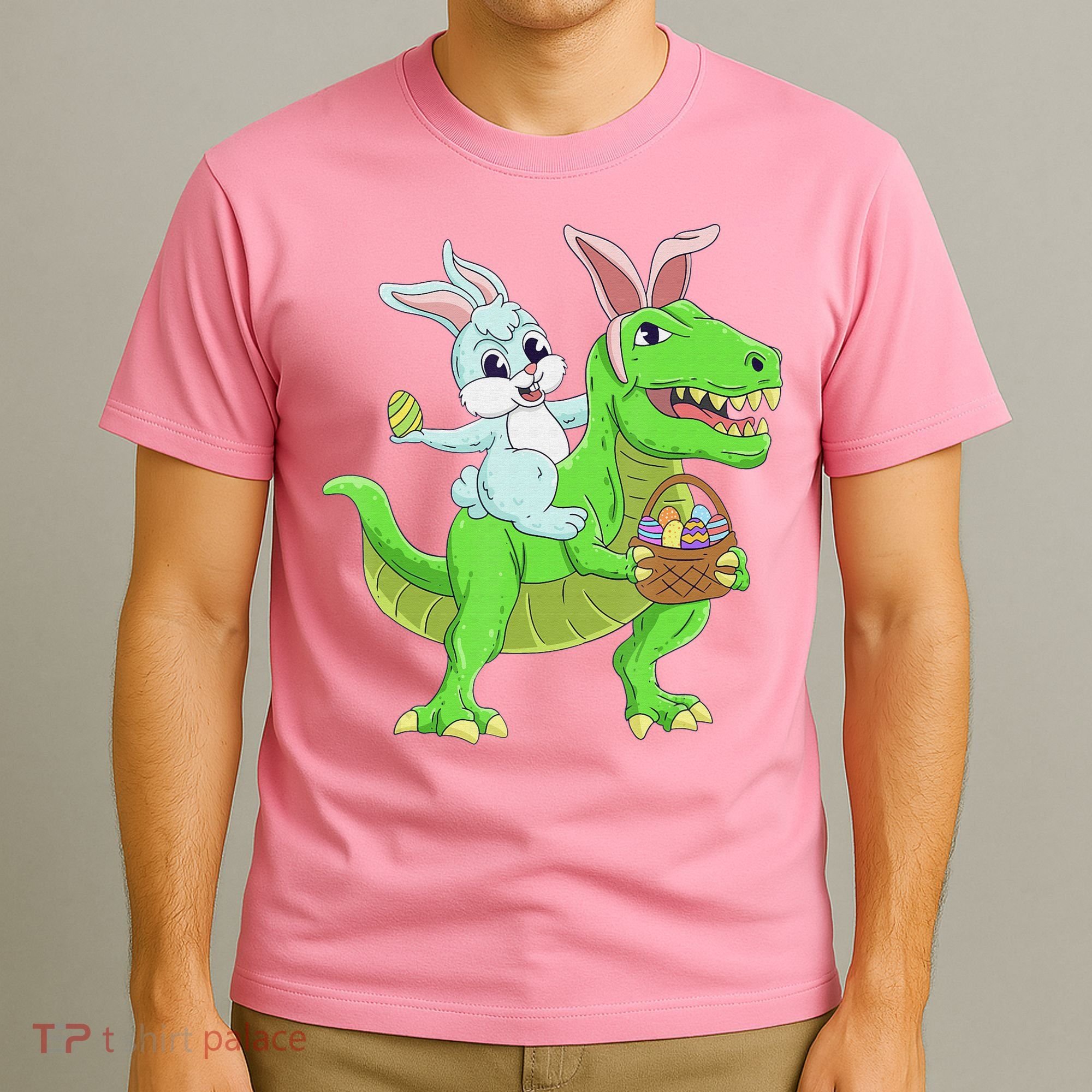 Easter Bunny Riding Dinosaur T Rex Easter T-Shirt
