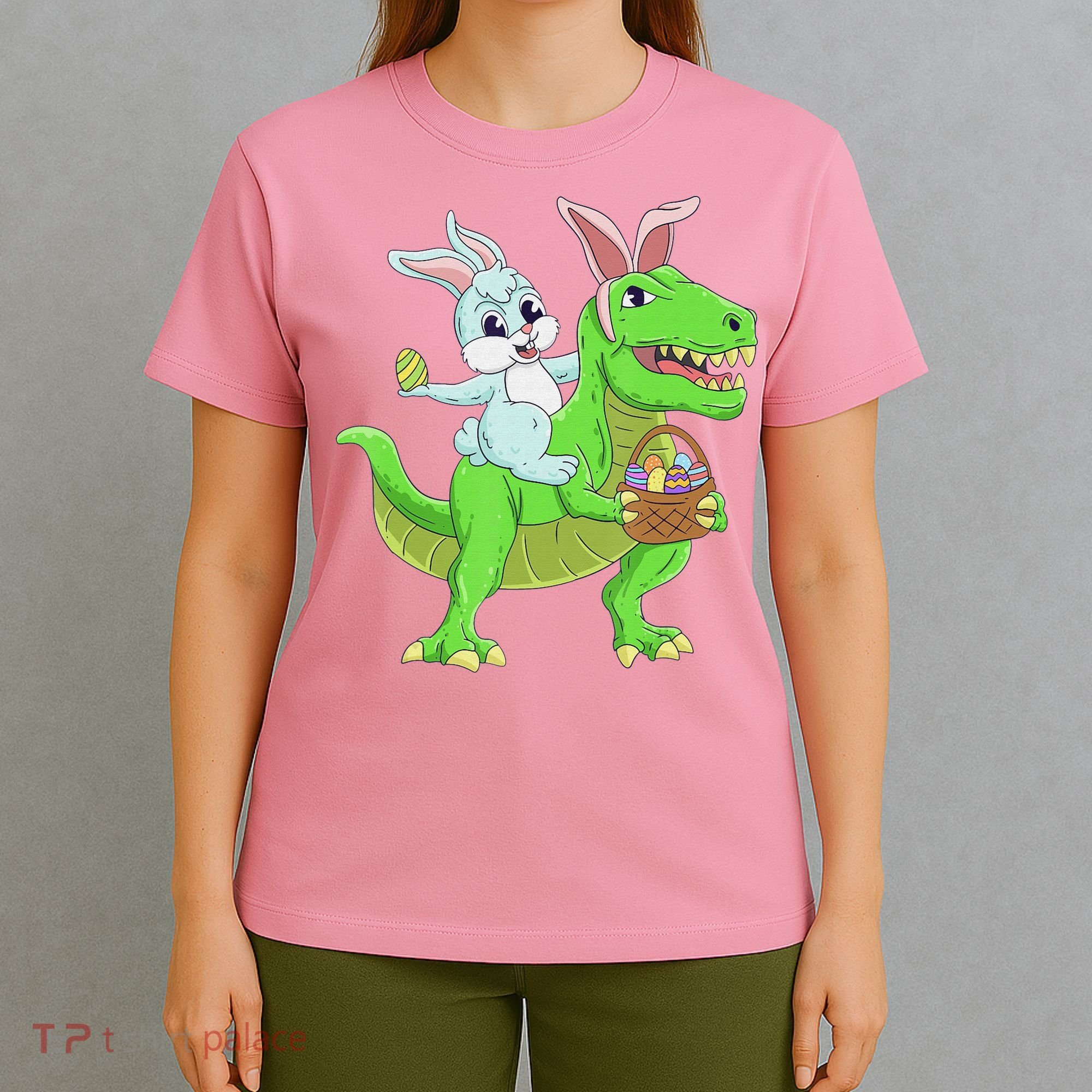 Easter Bunny Riding Dinosaur T Rex Easter T-Shirt