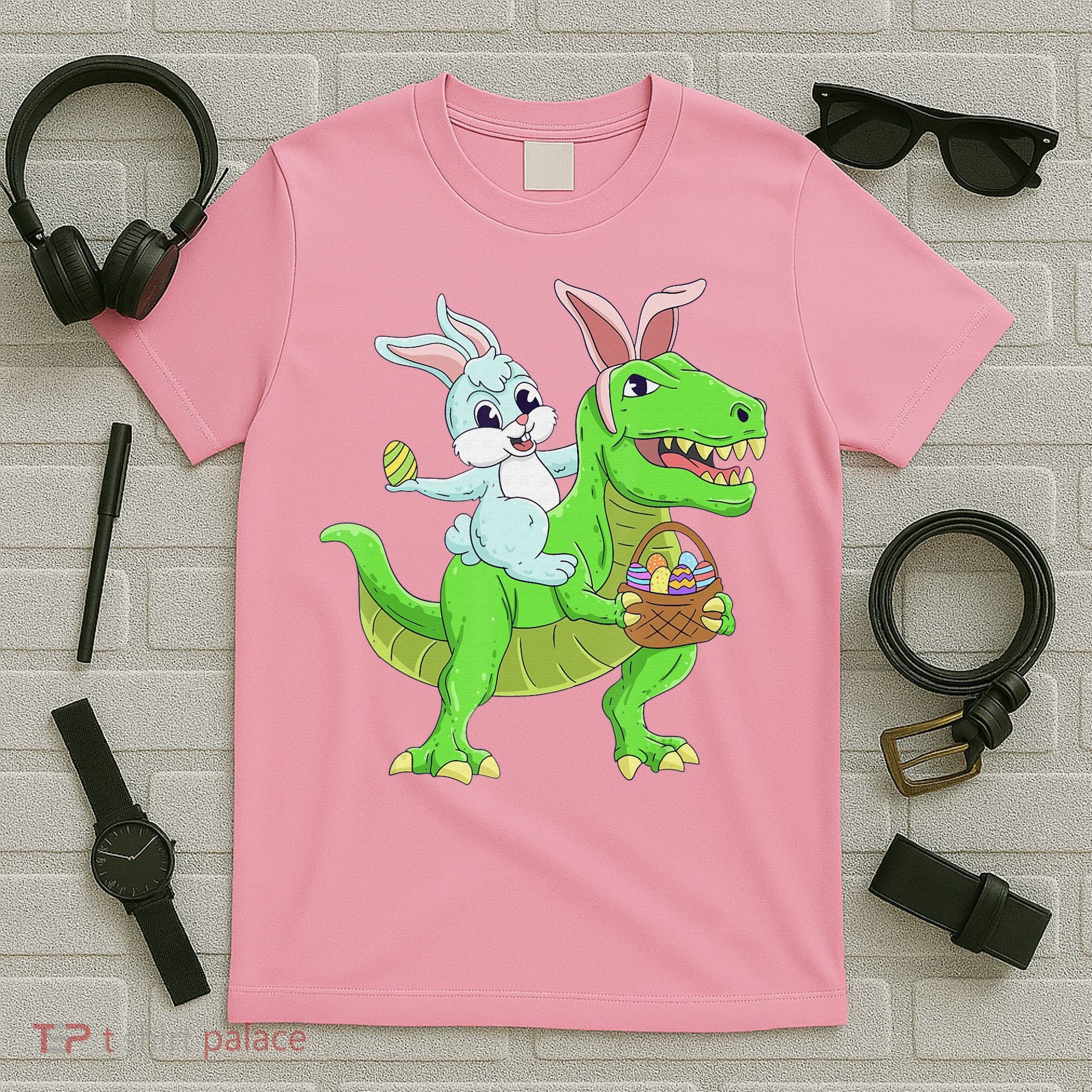Easter Bunny Riding Dinosaur T Rex Easter T-Shirt