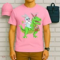 Easter Bunny Riding Dinosaur T Rex Easter T-Shirt thumb 6