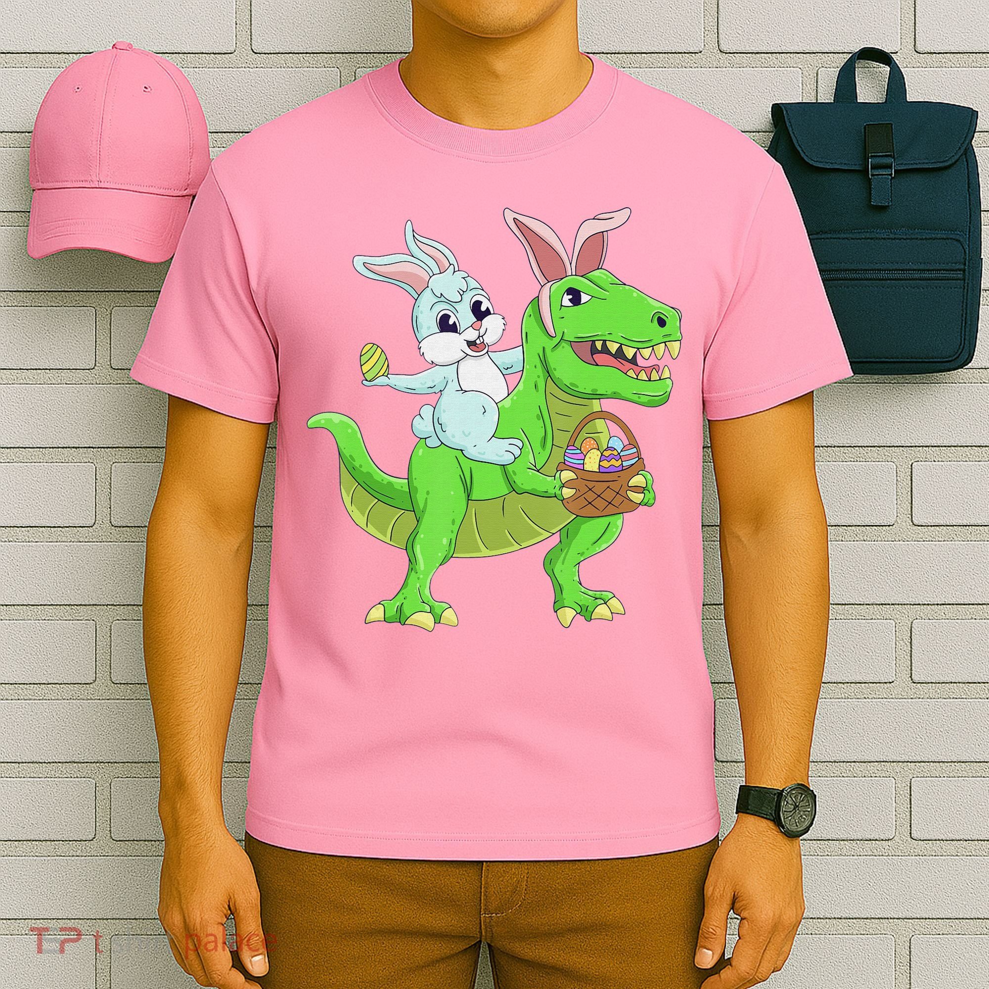 Easter Bunny Riding Dinosaur T Rex Easter T-Shirt