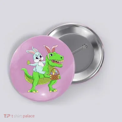 Easter Bunny Riding Dinosaur T Rex Easter Button