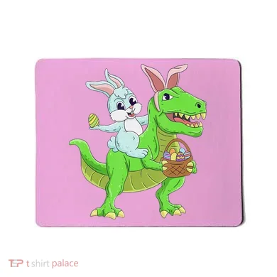 Easter Bunny Riding Dinosaur T Rex Easter Mousepad