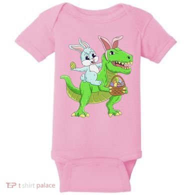 Easter Bunny Riding Dinosaur T Rex Easter Baby Bodysuit