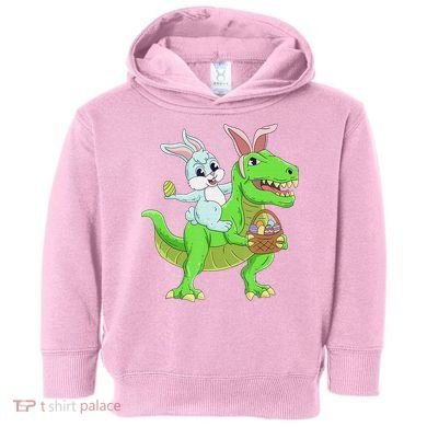Easter Bunny Riding Dinosaur T Rex Easter Toddler Hoodie