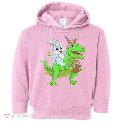 Easter Bunny Riding Dinosaur T Rex Easter Toddler Hoodie