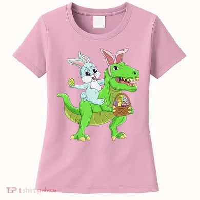 Easter Bunny Riding Dinosaur T Rex Easter Women's T-Shirt