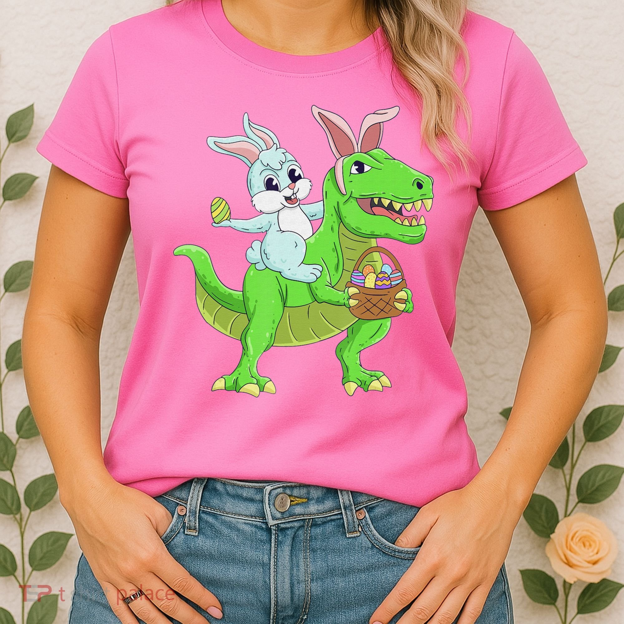 Easter Bunny Riding Dinosaur T Rex Easter Women's T-Shirt