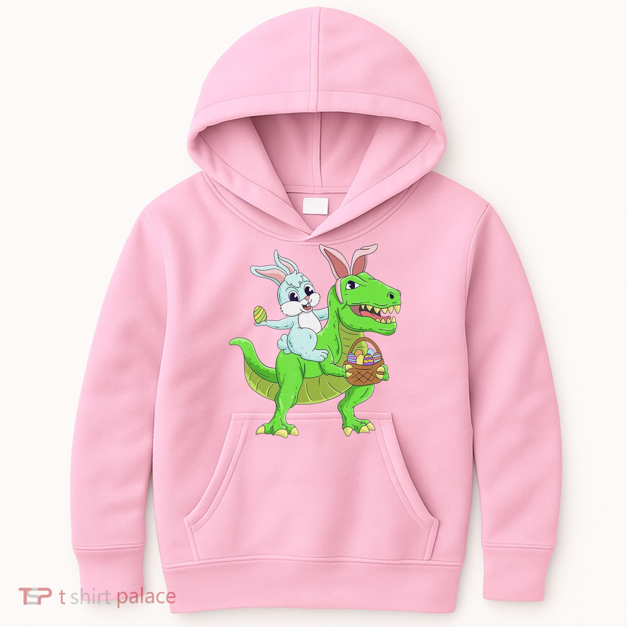 Easter Bunny Riding Dinosaur T Rex Easter Kids Hoodie