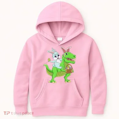 Easter Bunny Riding Dinosaur T Rex Easter Kids Hoodie