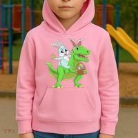 Easter Bunny Riding Dinosaur T Rex Easter Kids Hoodie thumb 2
