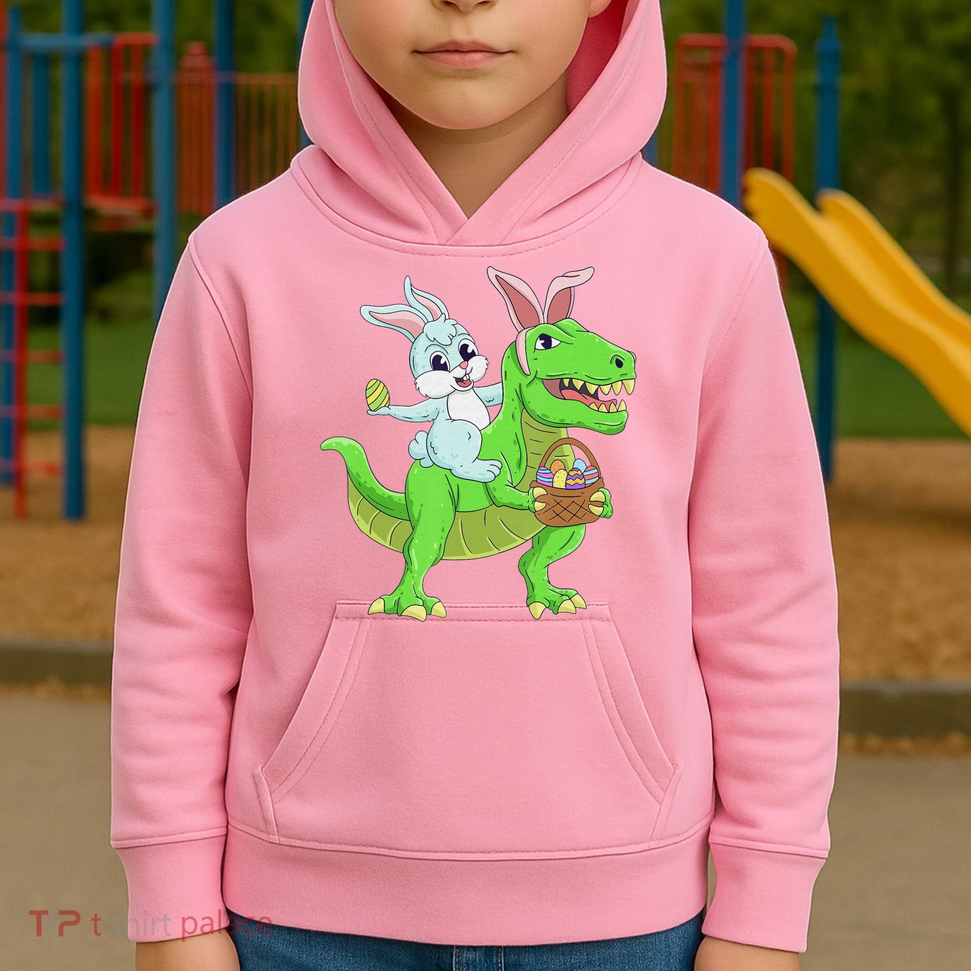 Easter Bunny Riding Dinosaur T Rex Easter Kids Hoodie