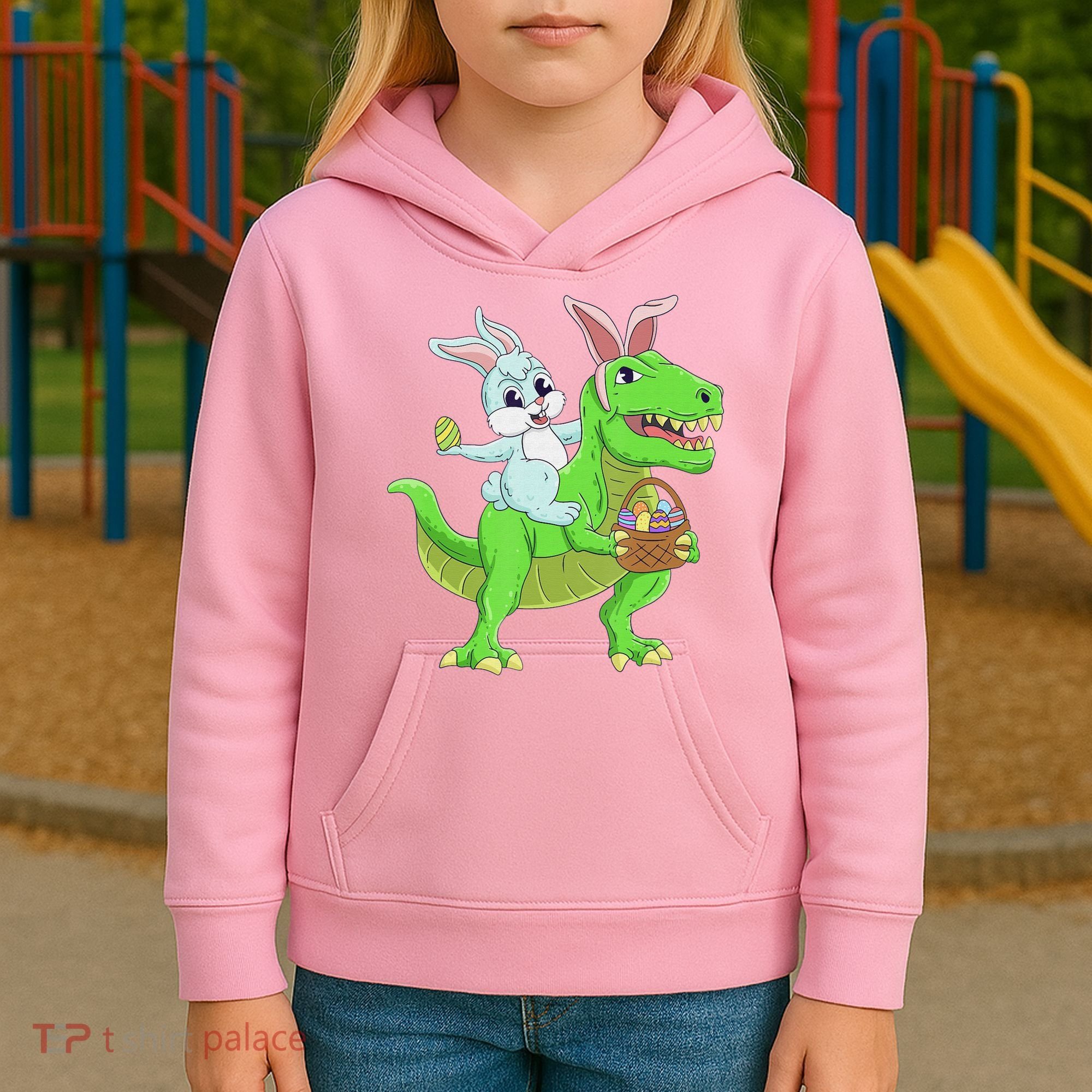 Easter Bunny Riding Dinosaur T Rex Easter Kids Hoodie