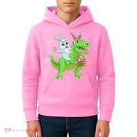 Easter Bunny Riding Dinosaur T Rex Easter Kids Hoodie thumb 4