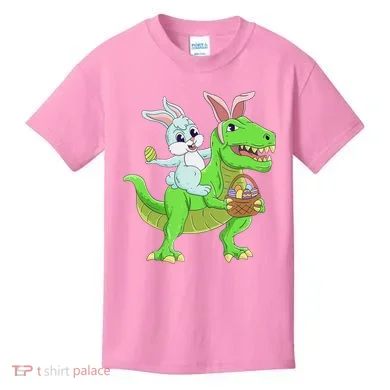 Easter Bunny Riding Dinosaur T Rex Easter Kids T-Shirt