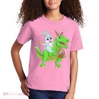 Easter Bunny Riding Dinosaur T Rex Easter Kids T-Shirt thumb 2