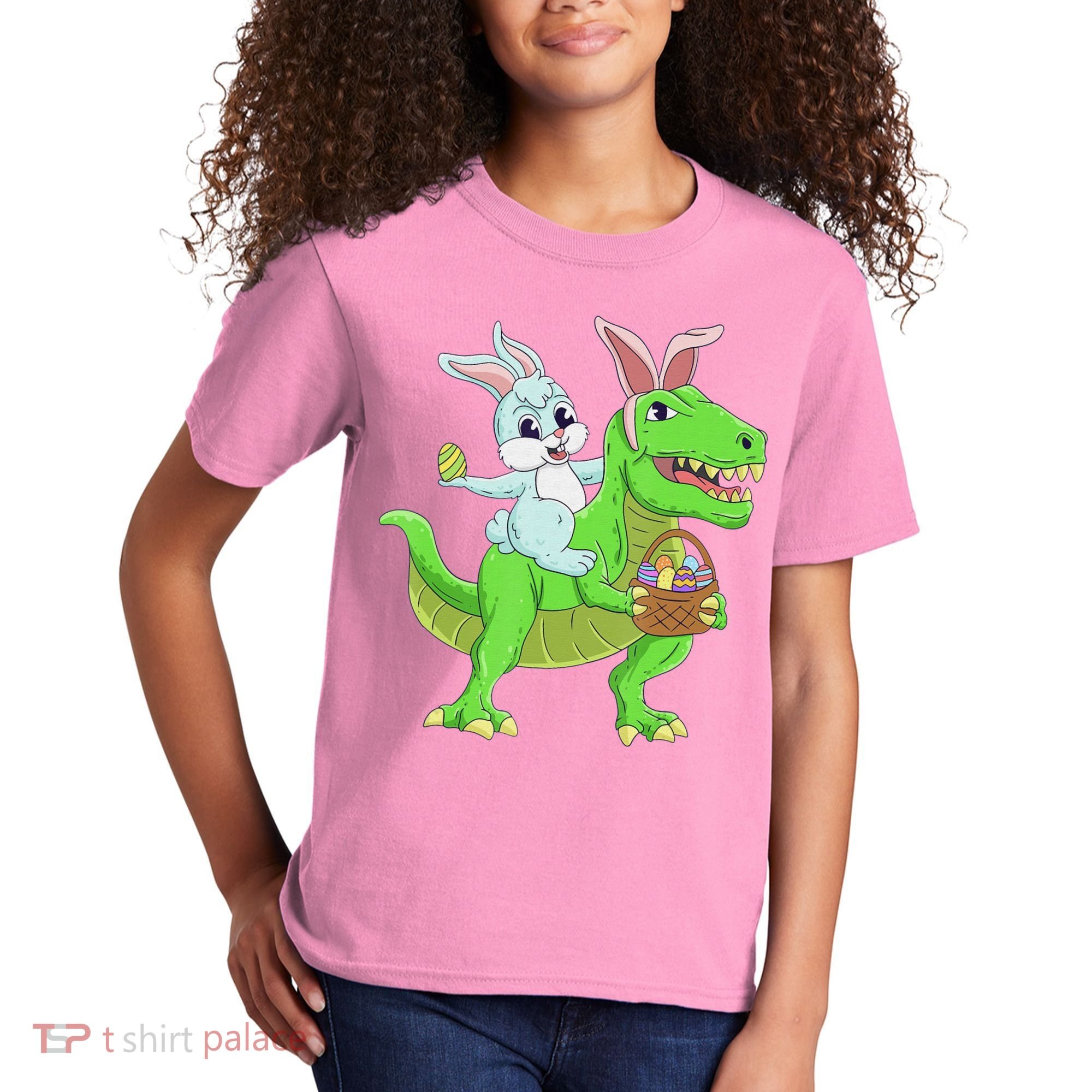 Easter Bunny Riding Dinosaur T Rex Easter Kids T-Shirt