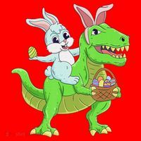Easter Bunny Riding Dinosaur T Rex Easter Santa Hat thumb 1