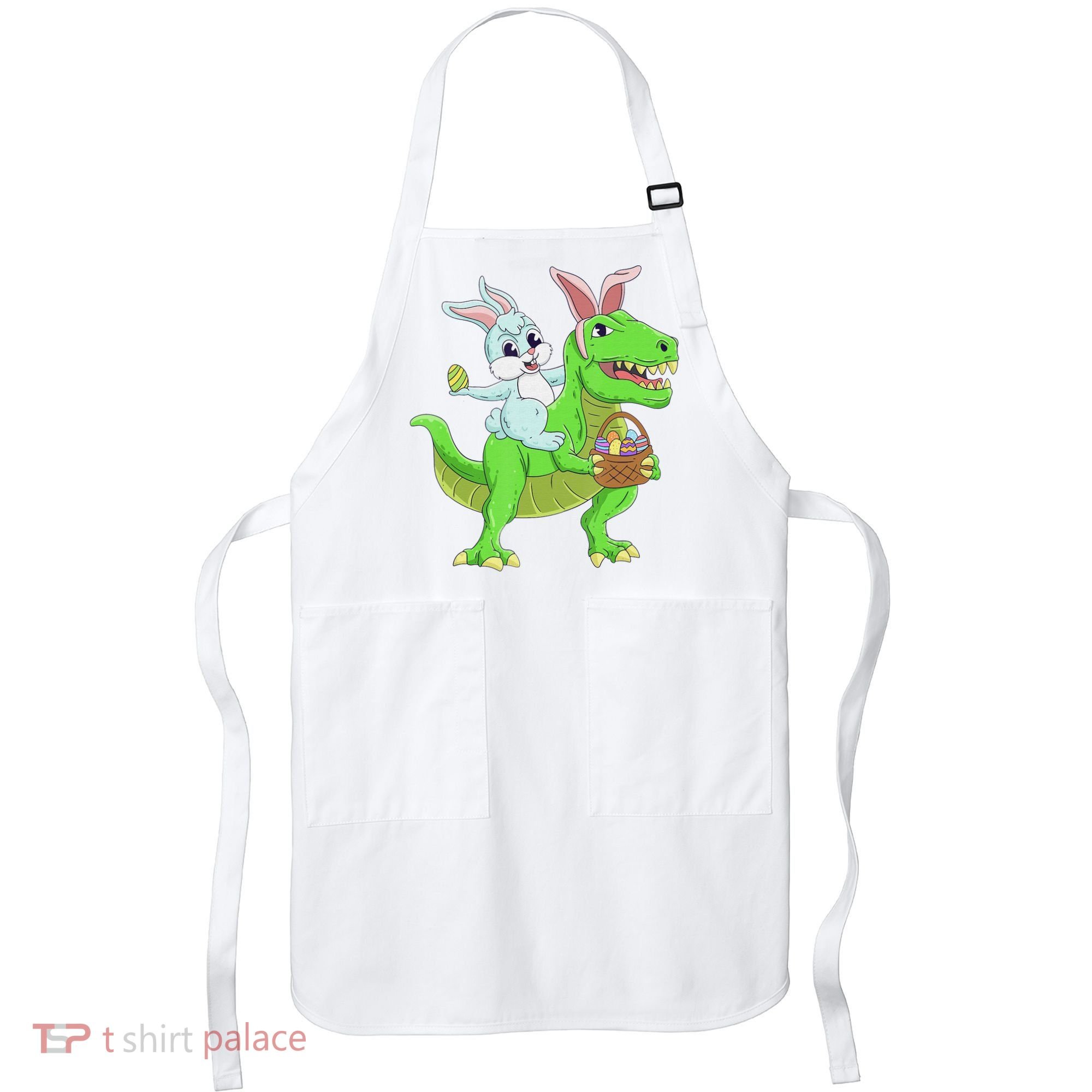 Easter Bunny Riding Dinosaur T Rex Easter Apron