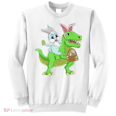 Easter Bunny Riding Dinosaur T Rex Easter Sweatshirt