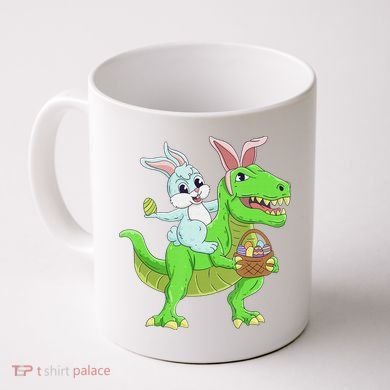 Easter Bunny Riding Dinosaur T Rex Easter Coffee Mug