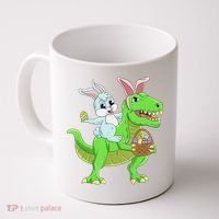 Easter Bunny Riding Dinosaur T Rex Easter Coffee Mug thumb 0
