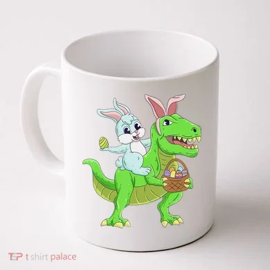 Easter Bunny Riding Dinosaur T Rex Easter Coffee Mug