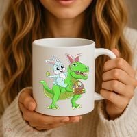 Easter Bunny Riding Dinosaur T Rex Easter Coffee Mug thumb 3