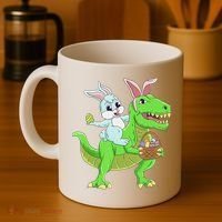 Easter Bunny Riding Dinosaur T Rex Easter Coffee Mug thumb 4