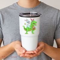 Easter Bunny Riding Dinosaur T Rex Easter Tumbler thumb 2
