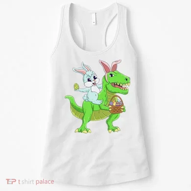 Easter Bunny Riding Dinosaur T Rex Easter Women's Tank Top
