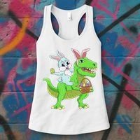 Easter Bunny Riding Dinosaur T Rex Easter Women's Tank Top thumb 3