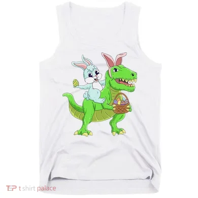 Easter Bunny Riding Dinosaur T Rex Easter Tank Top