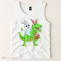 Easter Bunny Riding Dinosaur T Rex Easter Tank Top thumb 2