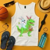 Easter Bunny Riding Dinosaur T Rex Easter Tank Top thumb 4